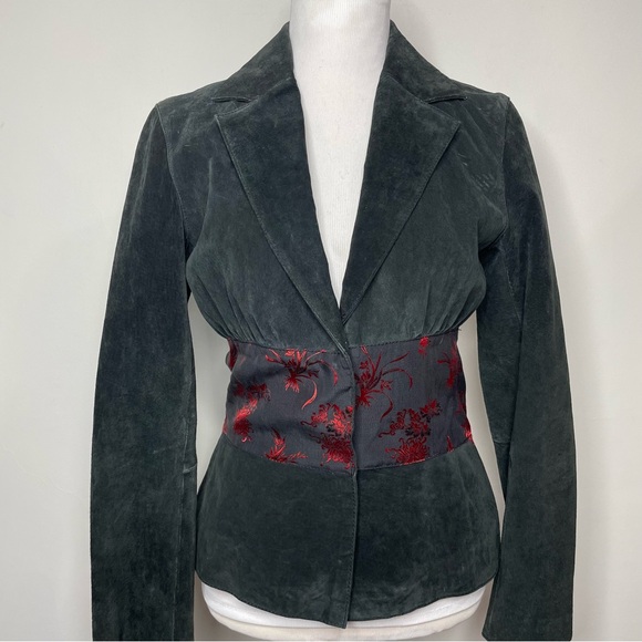 Vintage Wilsons Leather Maxima Women's Jacket Blazer Suede Floral Satin Waist S - Picture 2 of 15